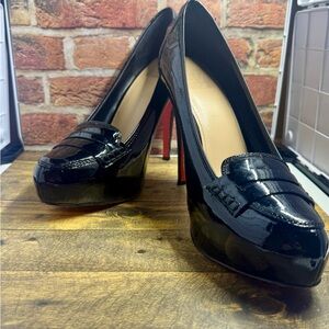 Dolce Vita Shiny Black Stilettos with pink soles